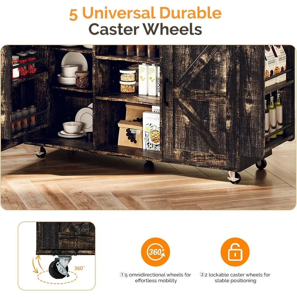 Rolling Kitchen Island Cart 3 Drawers Shelves Drop Leaf Towel And Spice Racks