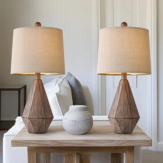 Retro Farmhouse Table Lamp Set Rustic Nightstand Lamps Two Pack