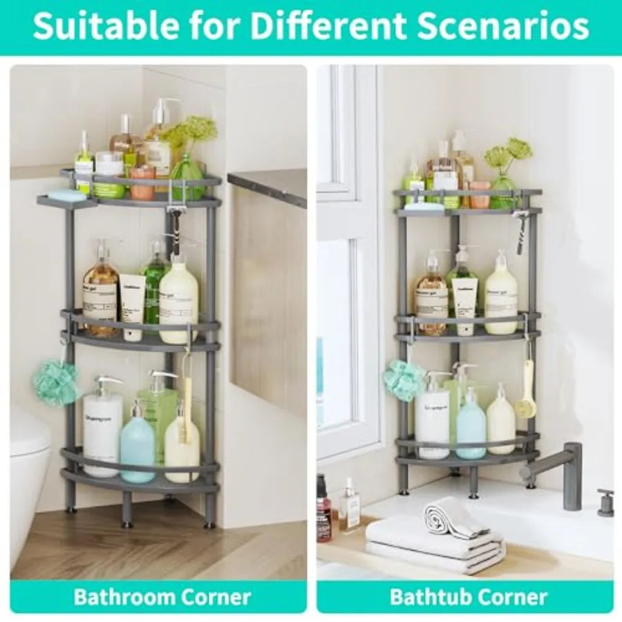 Standing Corner Shower Caddy Organizer with Soap Holder and Hooks
