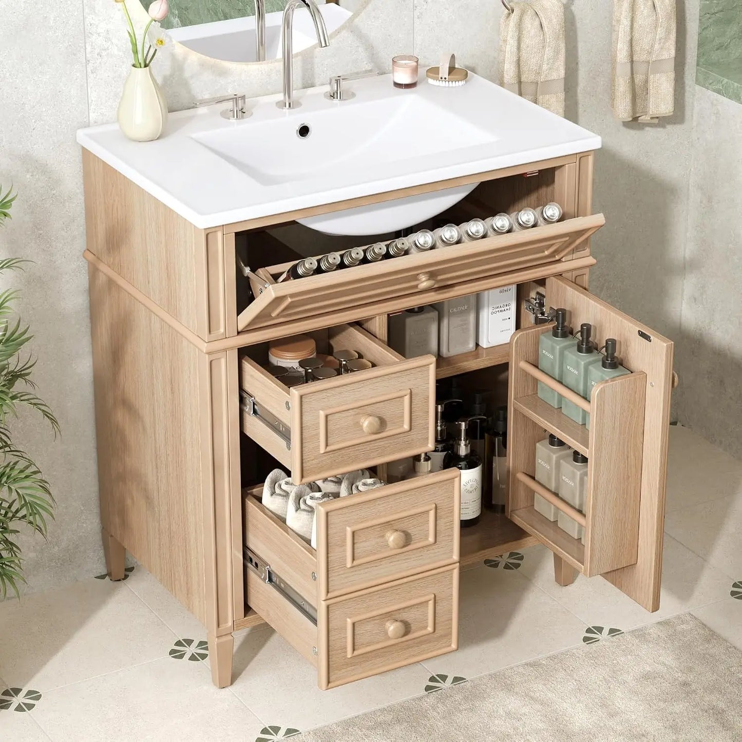 Wood Bathroom Vanity With Sink Set Modern Custom Single Vanity