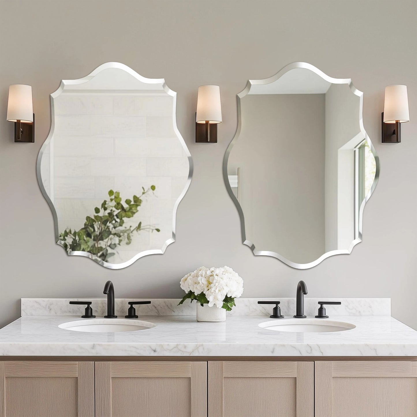 Wisfor Wall Mirror Scalloped Frameless Beveled Edge For Bathroom Vanity