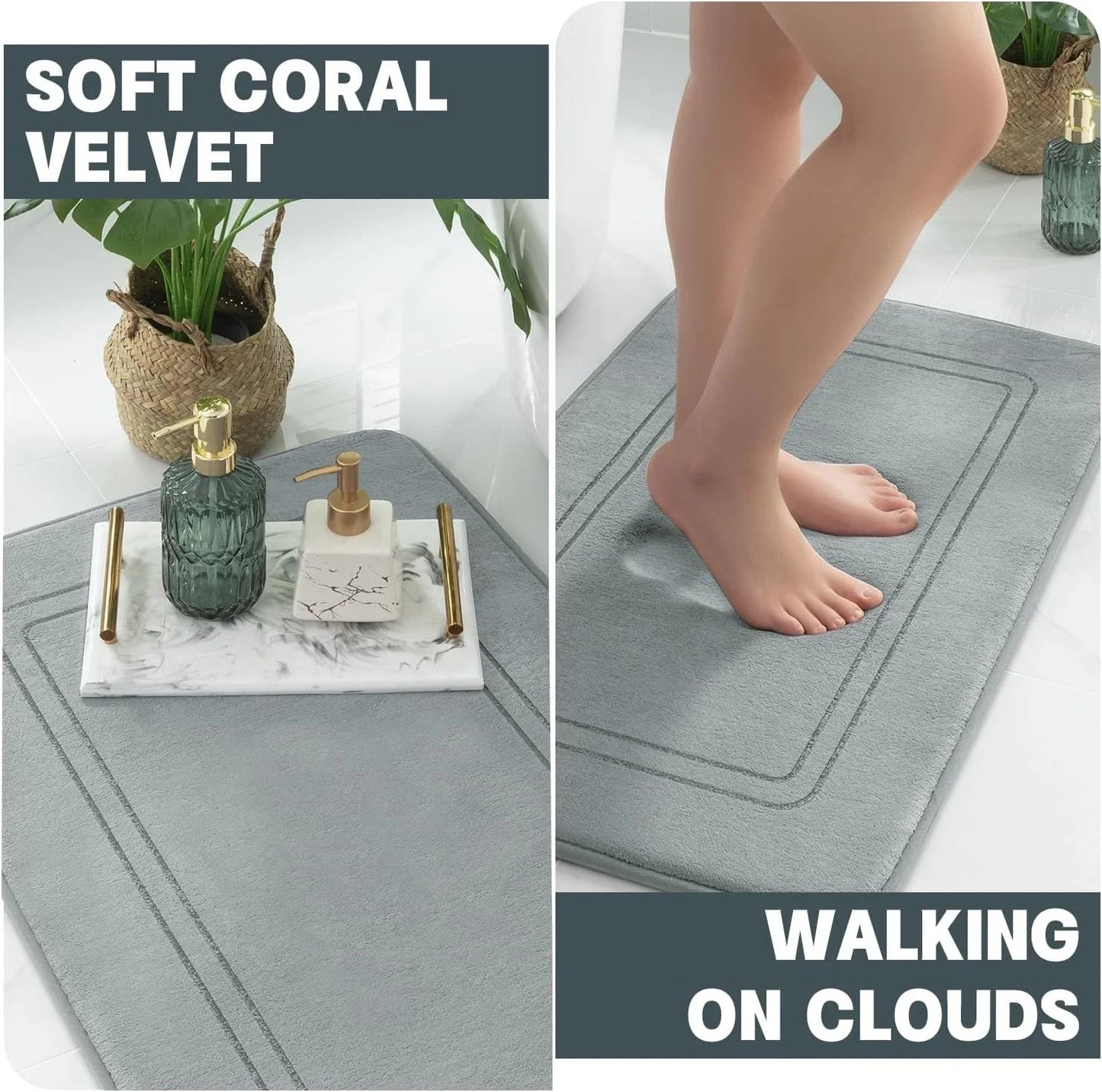 3 Piece Non Slip Memory Foam Bathroom Mats Set Rugs