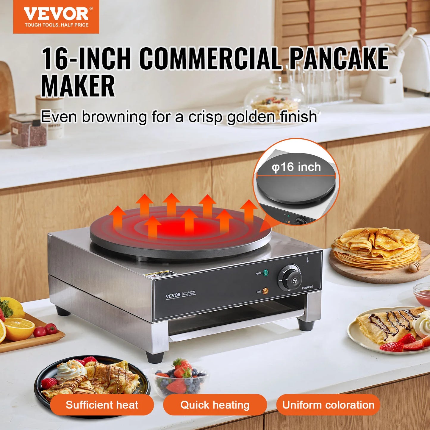 SucceBuy Electric Crepe Maker Commercial Flat Plate Nonstick Griddle