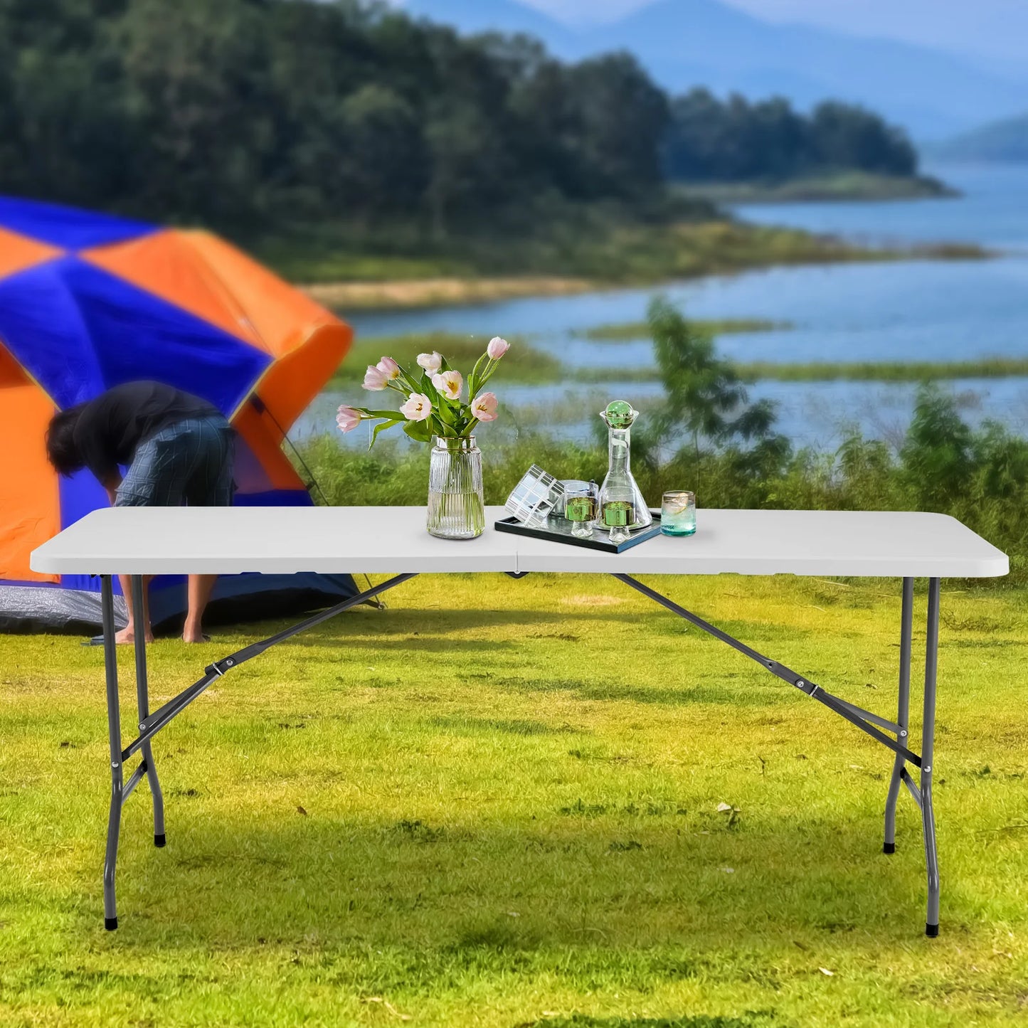JHK Portable Folding Camping Table With Safety Lock And Handle
