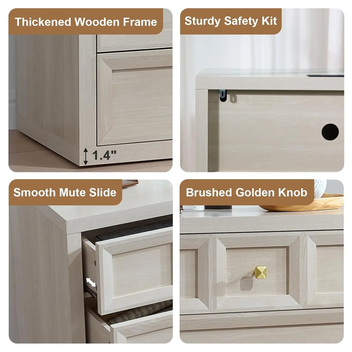 Bedside Nightstand With 3 Drawers And Charging Station