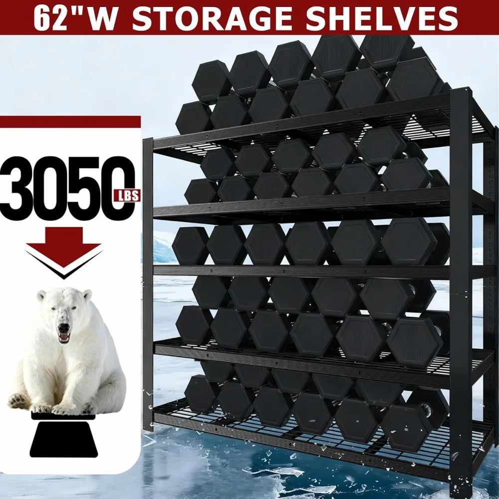 Heavy Duty Metal Shelving Unit 5 Tier Storage Rack With 3050 Lbs Capacity