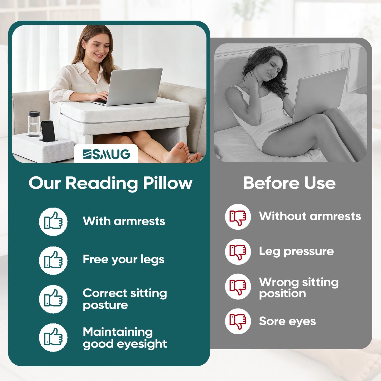 JHK Memory Foam Reading Pillow Ergonomic Neck Support with Cover