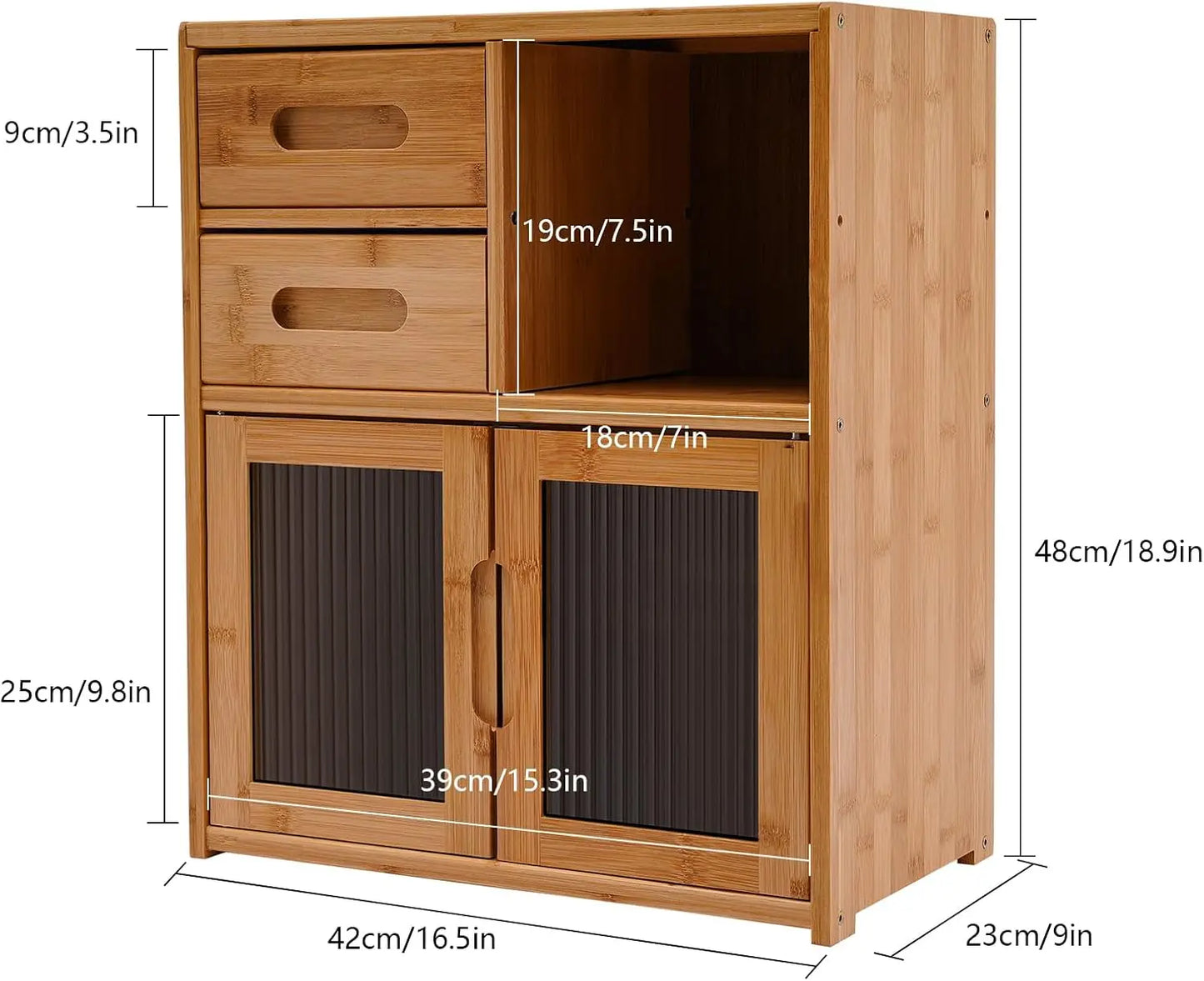 Bymaocar Bamboo Kitchen Pantry Cabinet Bread Box With 2 Drawers