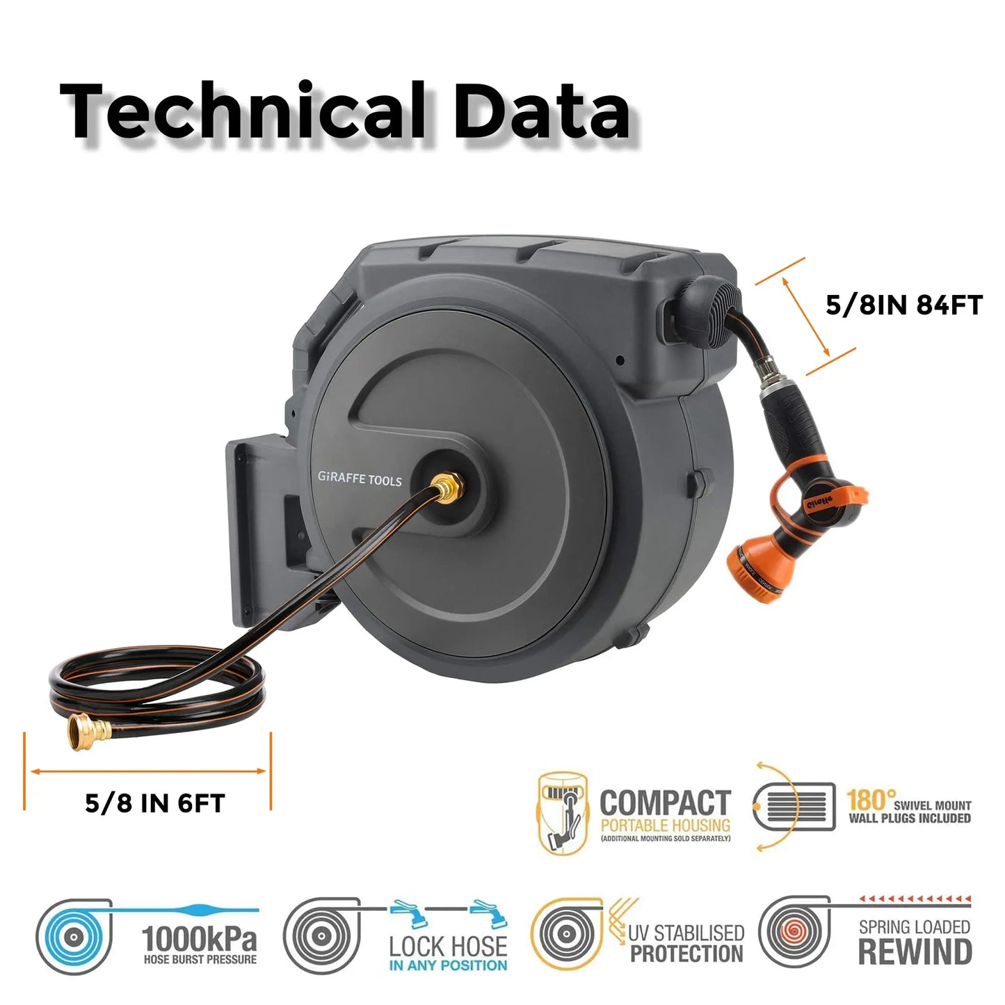 Giraffe Tools Retractable Hose Reel Wall Mounted Automatic Rewind
