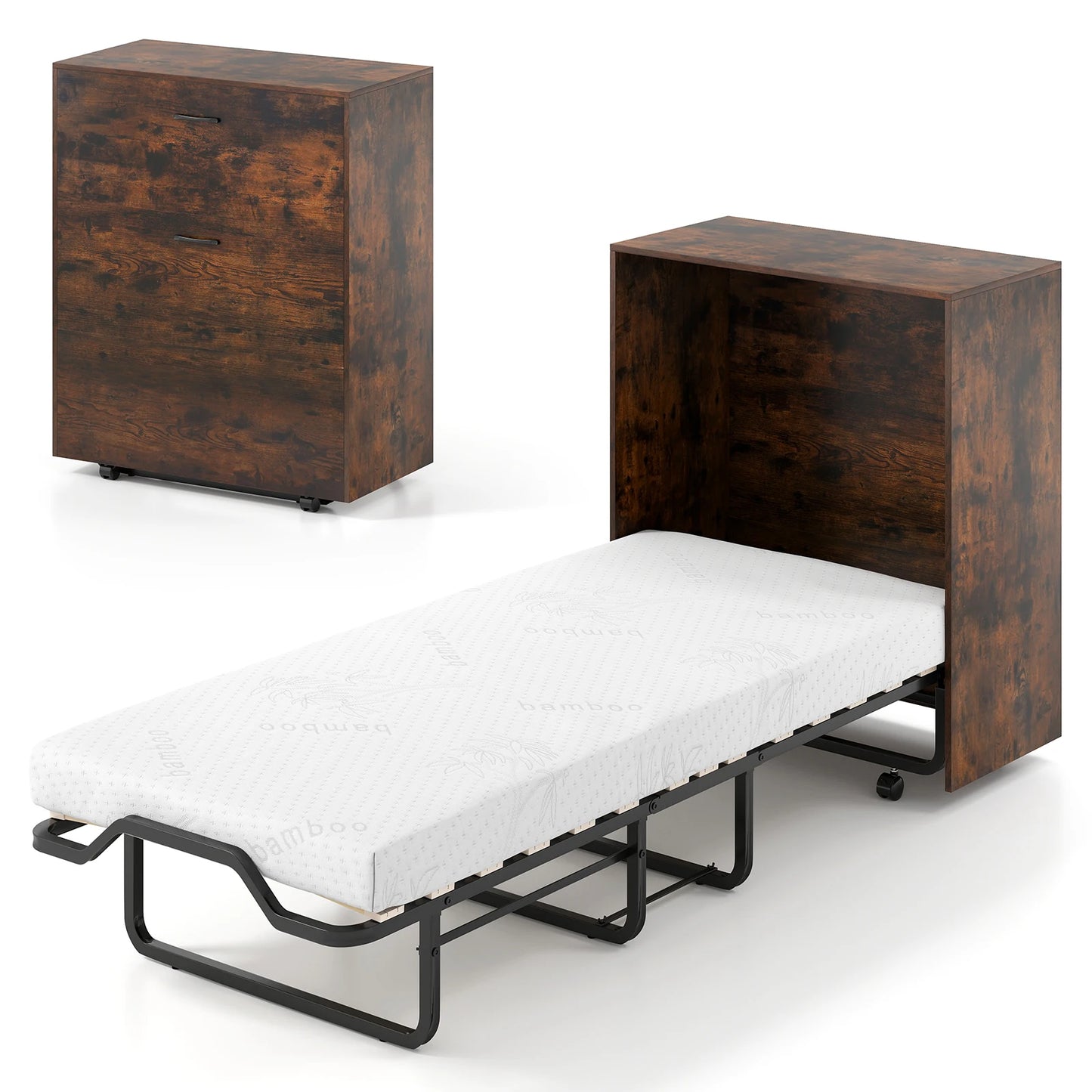 HOMASIS Murphy Bed With Storage Rolling Cabinet