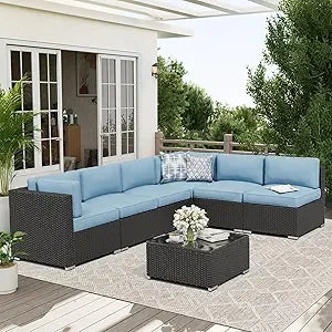 Outdoor Patio Furniture Set Rattan Wicker With Glass Top Table And Cushions
