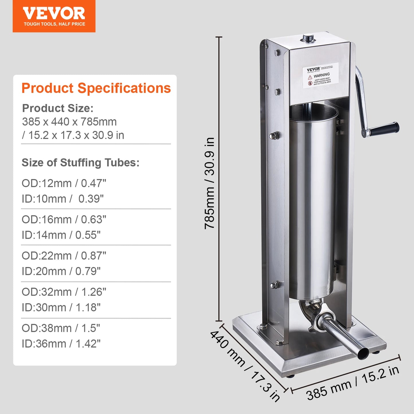 VEVOR Manual Sausage Stuffer Vertical Food Grade 304 Stainless Steel