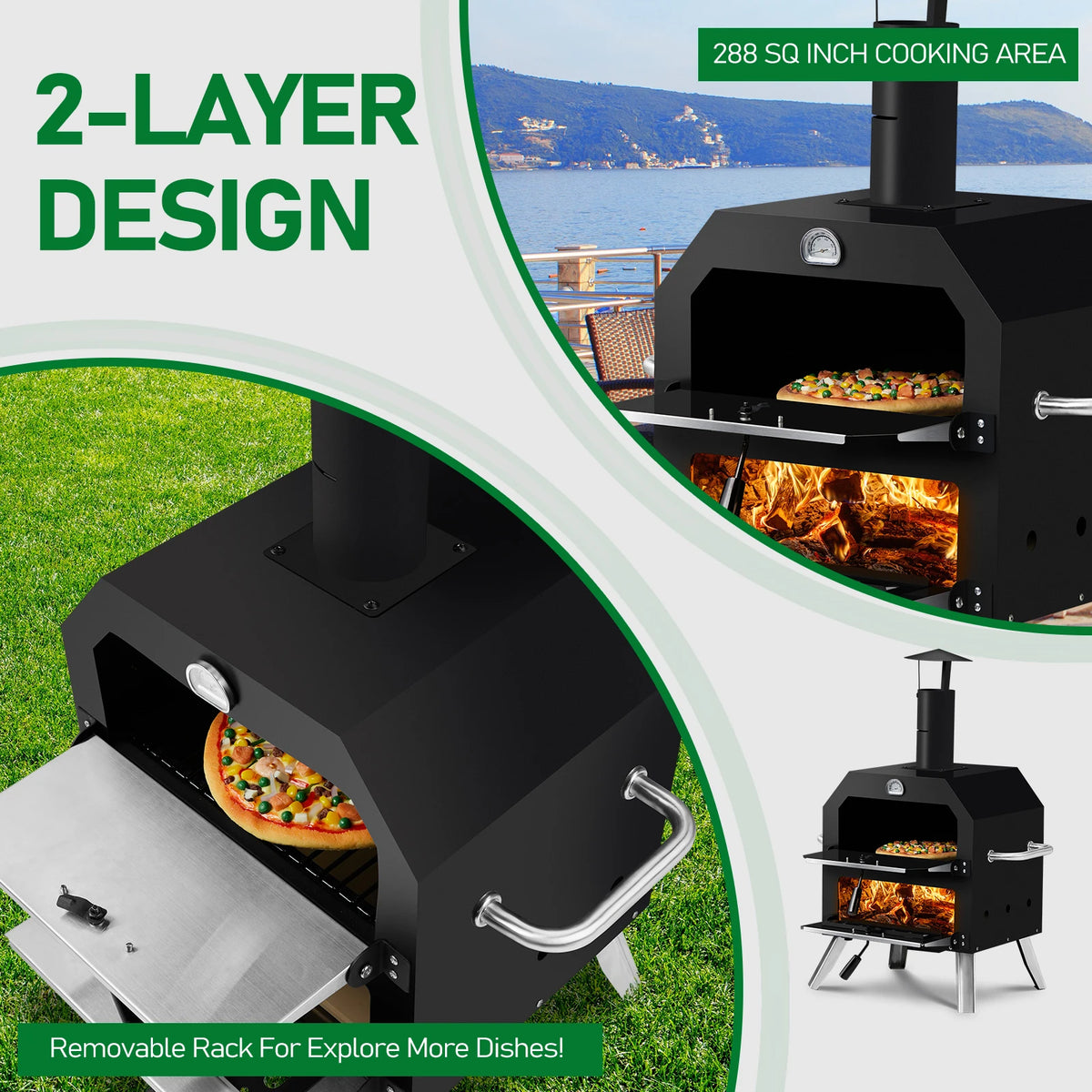 Wood Fired Pizza Oven with Stone and Removable Cooking Rack