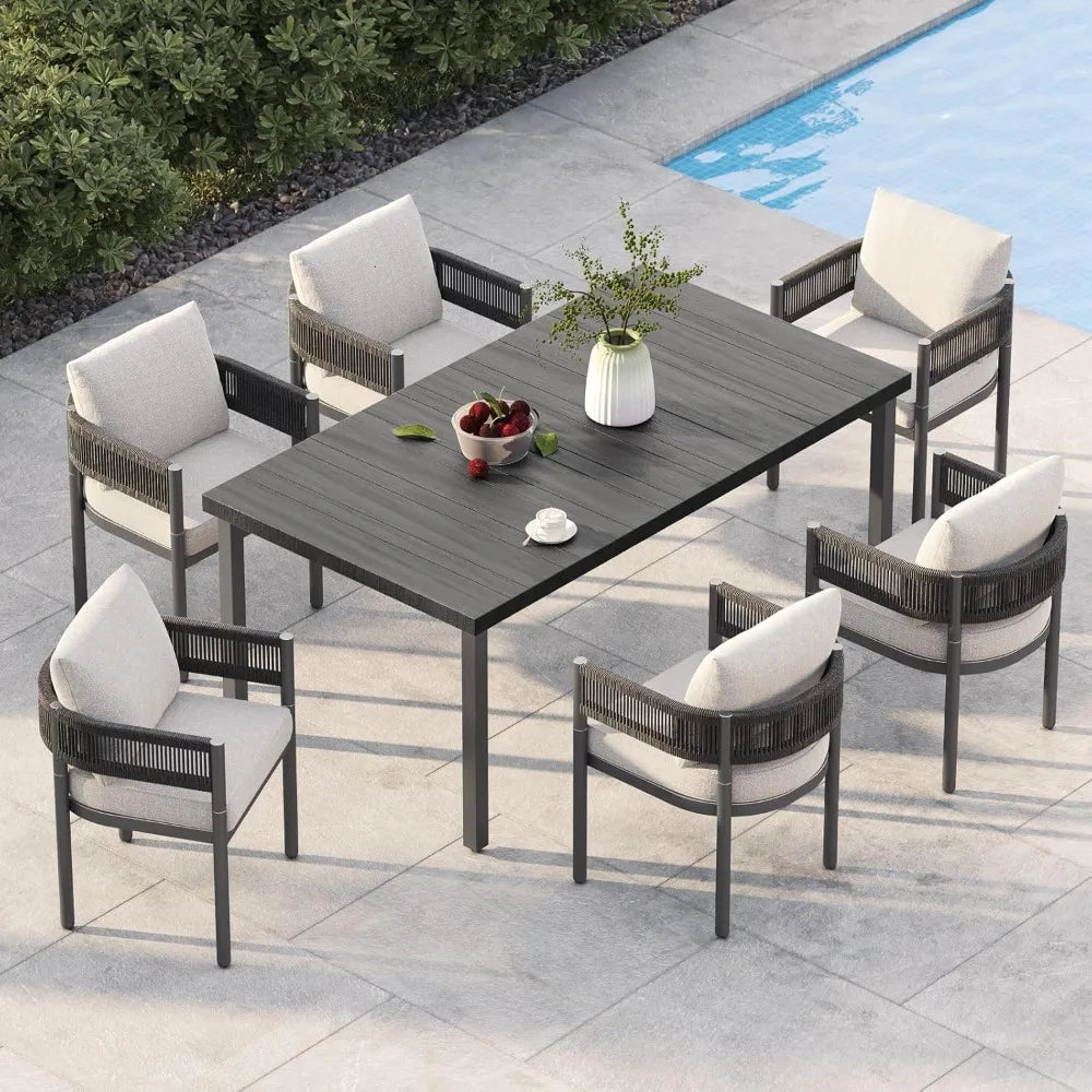 Outdoor Patio Dining Set With Metal Woven Wicker Cushions