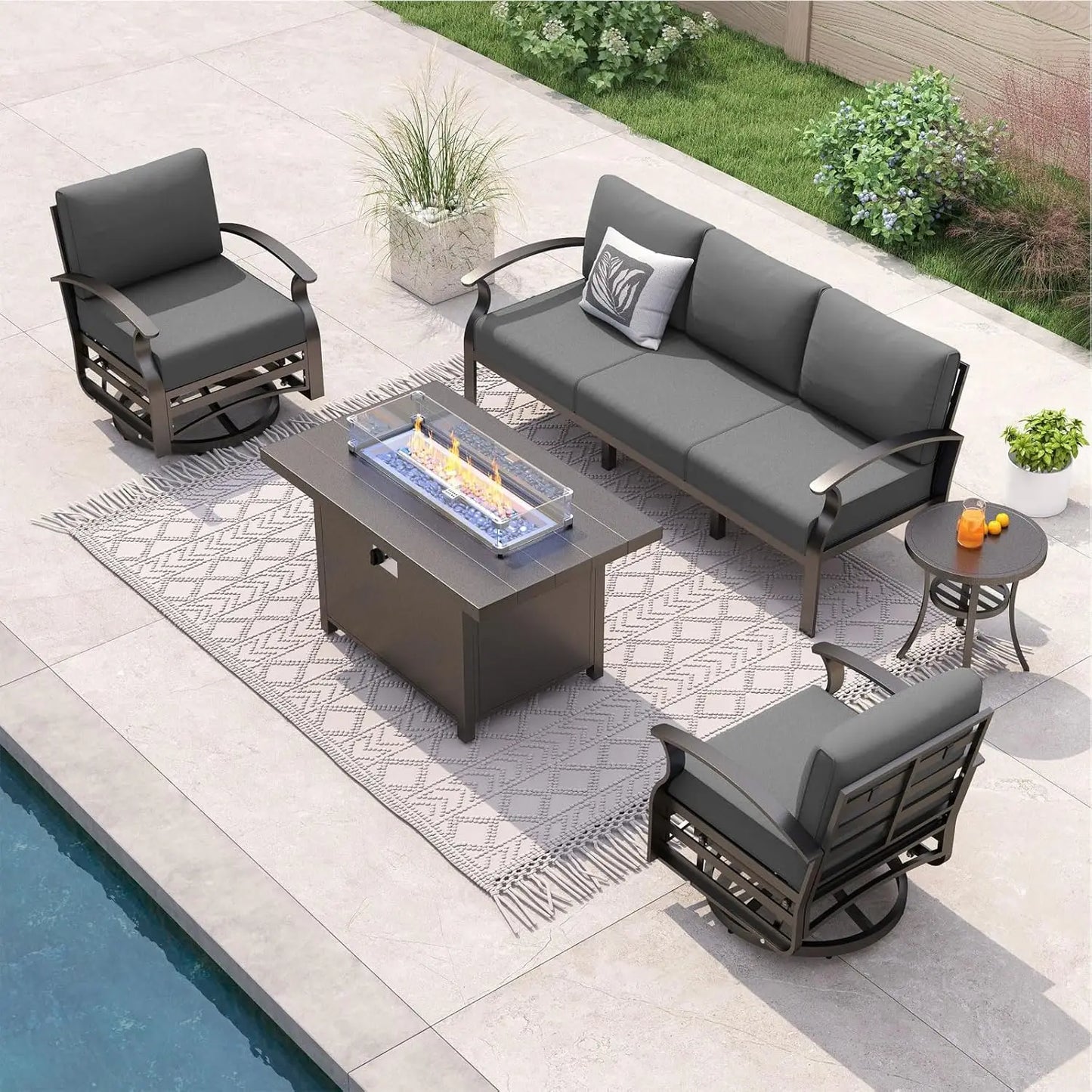 XIAOLANG Aluminum Patio Furniture Set With Propane Fire Pit