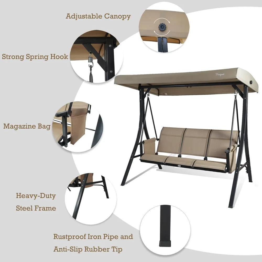 XIAOLANG Outdoor Porch Swing Glider With Adjustable Canopy And Steel Frame