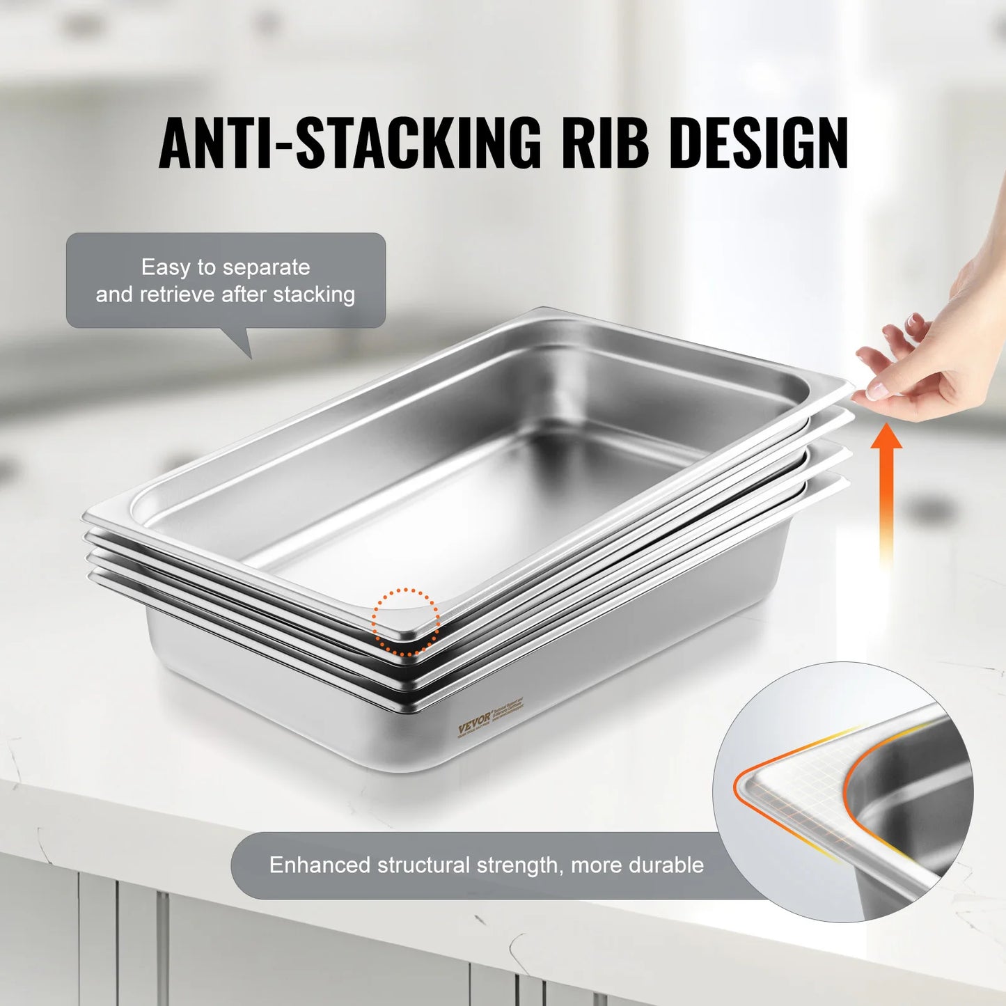 SucceBuy 4-Pack Anti-Jam Steam Pan With Lid Stainless Steel