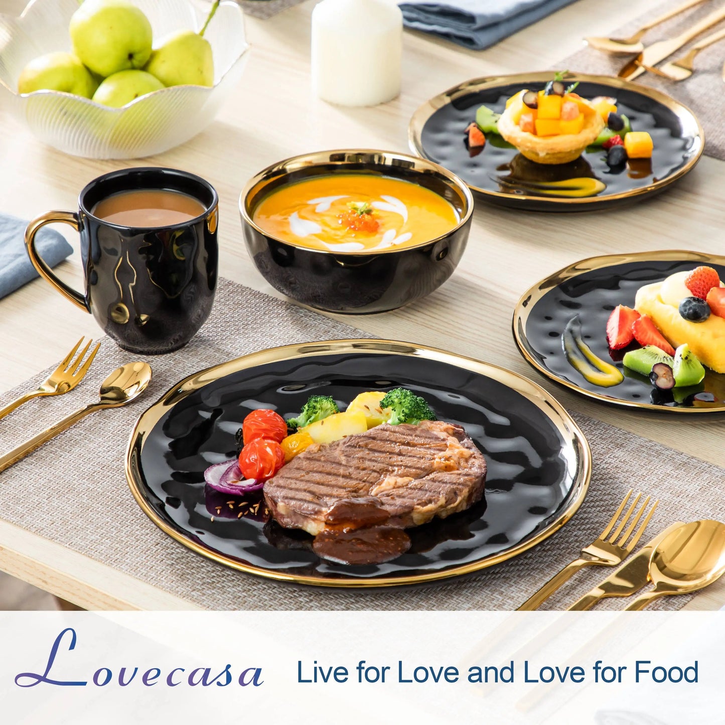 MALACASA Porcelain Dinnerware Set With Elegant Trim For Dining