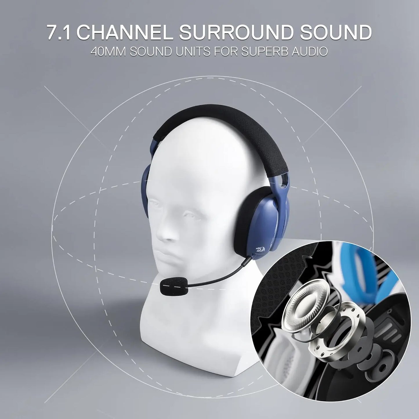 Redragon H878 Gaming Headset Wireless 2.4Ghz Bluetooth Compatible