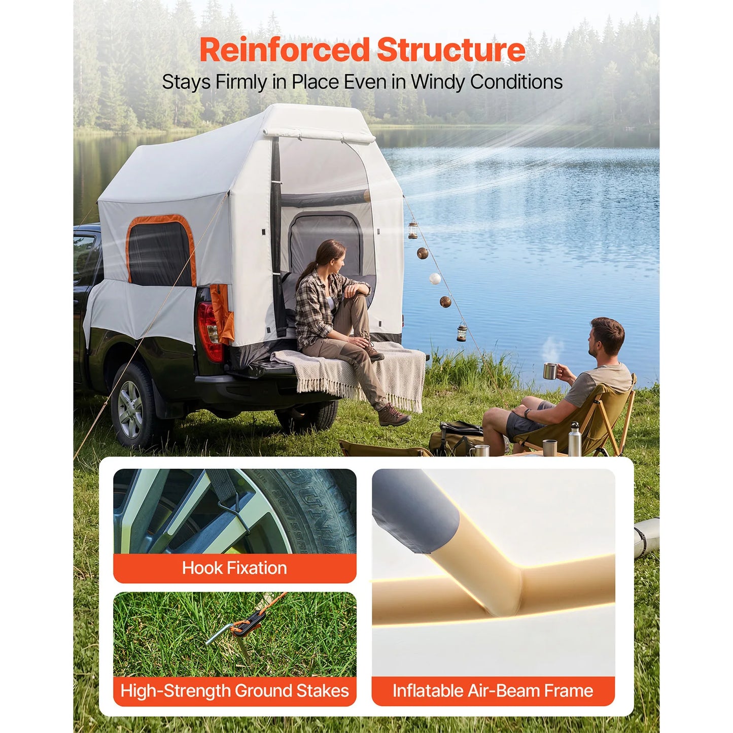 SucceBuy Inflatable Truck Bed Tent With Breathable Mesh Windows