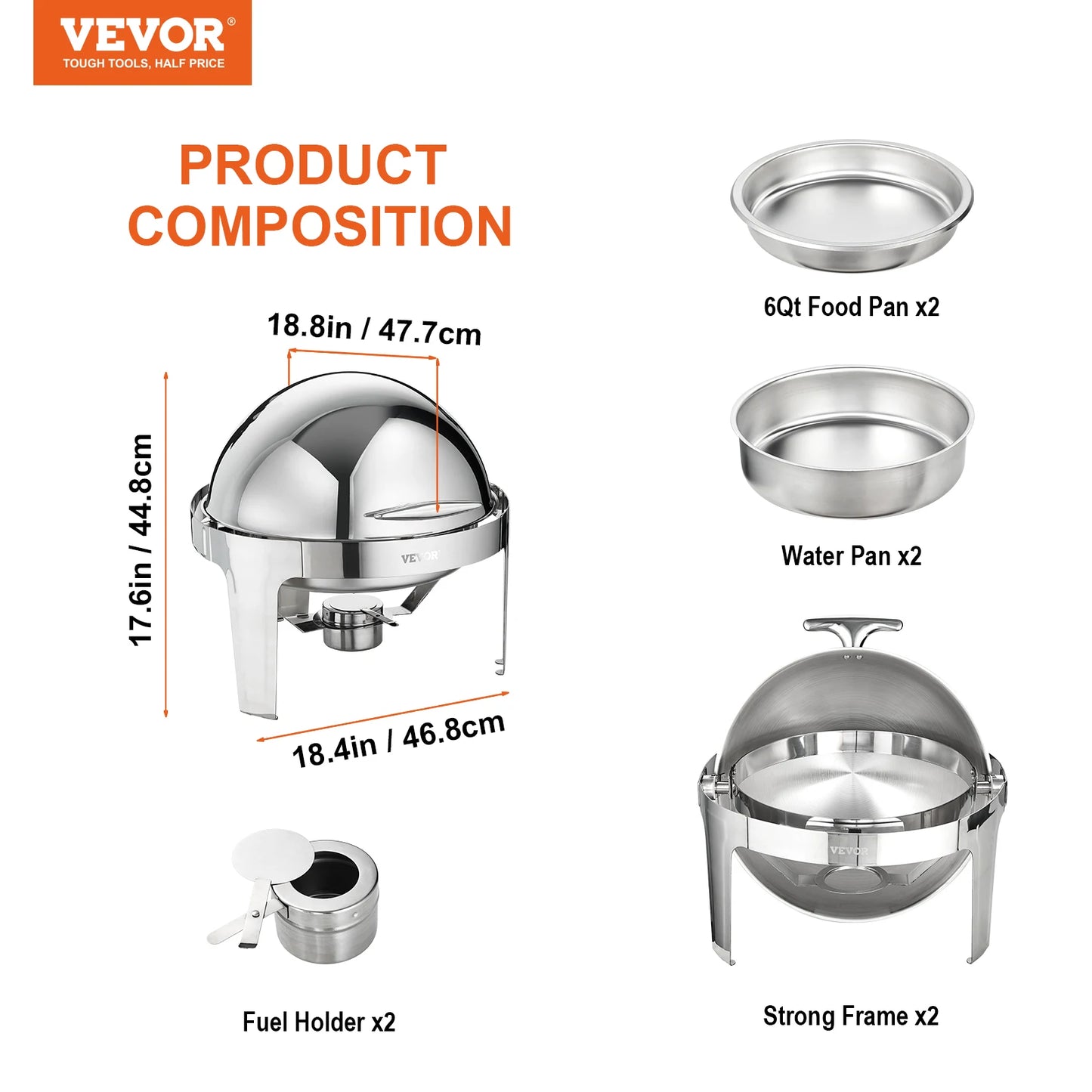 SucceBuy Roll Top Chafing Dish Stainless Steel Buffet Set