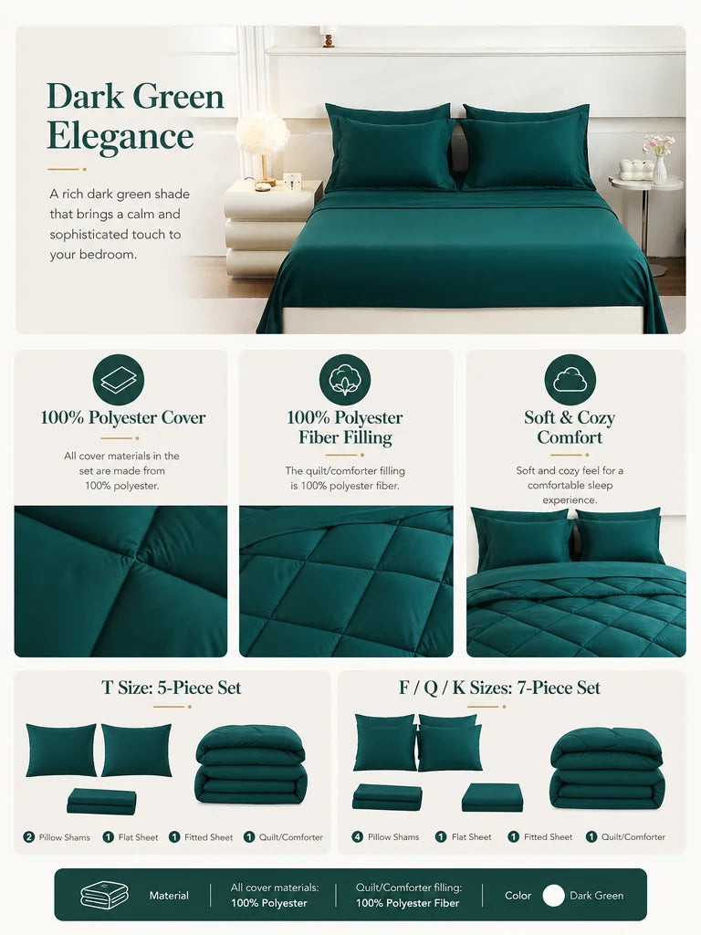 EasYum Bedding Set 7pc Quilt Set With Comforter Sheets Pillowcases