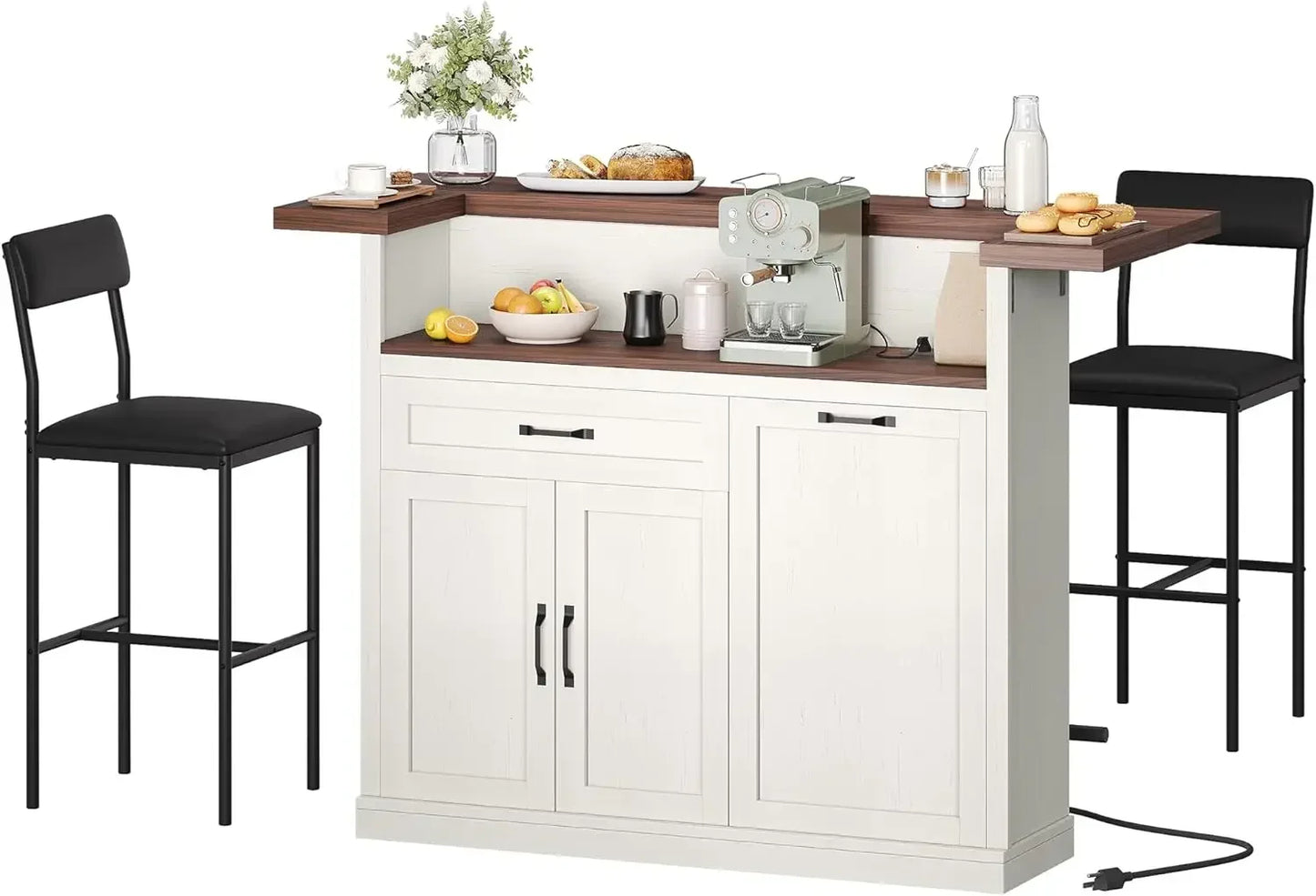 Modern Essential Bar Table With Stools And Storage Island