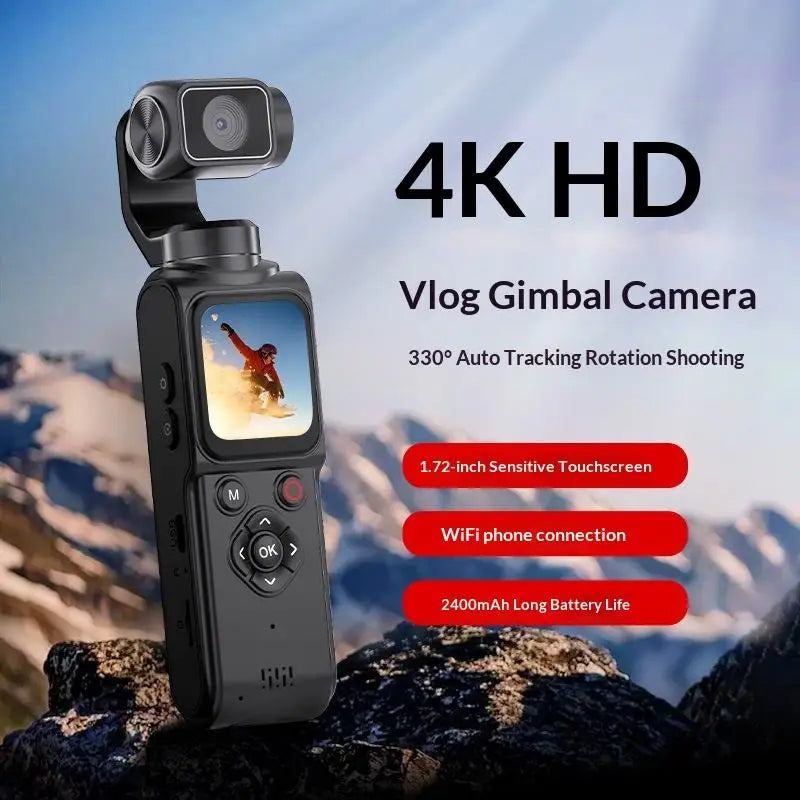 4K Pocket Gimbal Camera Handheld Stabilized Camcorder 75MP Auto Tracking