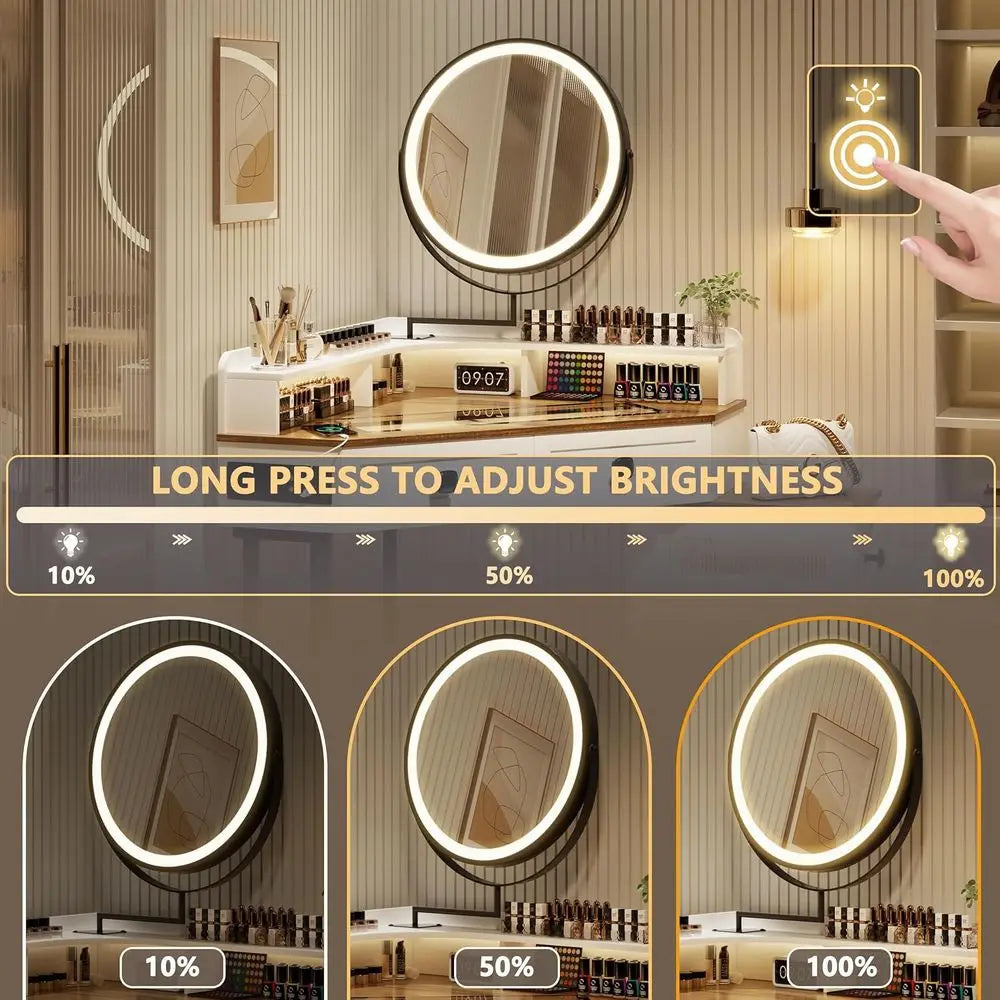 Modern Vanity Desk With Lighting And Charging Station For Makeup