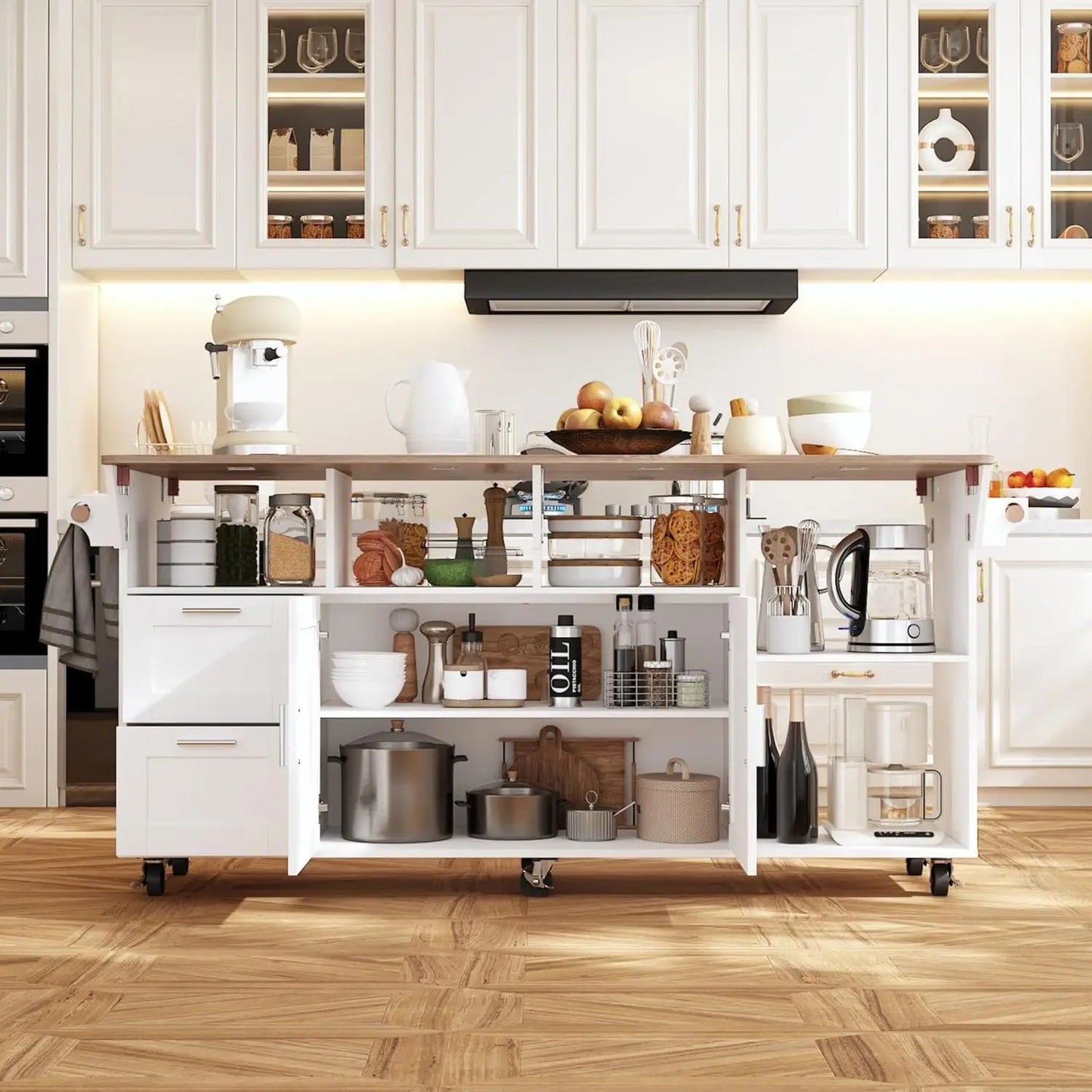 Rolling Kitchen Island Cart With Storage On Wheels Drop Leaf And Two Drawers