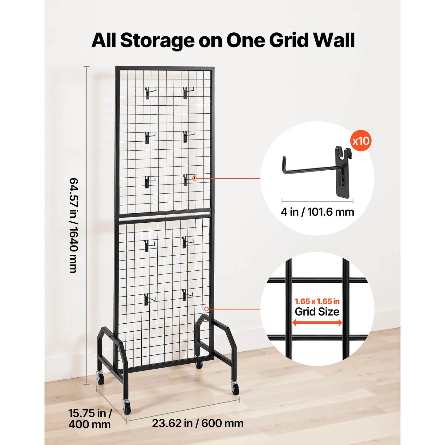 SucceBuy Grid Wall Panel Display Rack With Wheels Carbon Steel