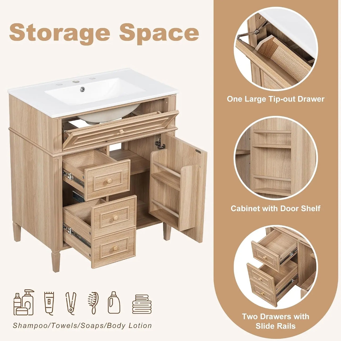 Wood Bathroom Vanity With Sink Set Modern Custom Single Vanity