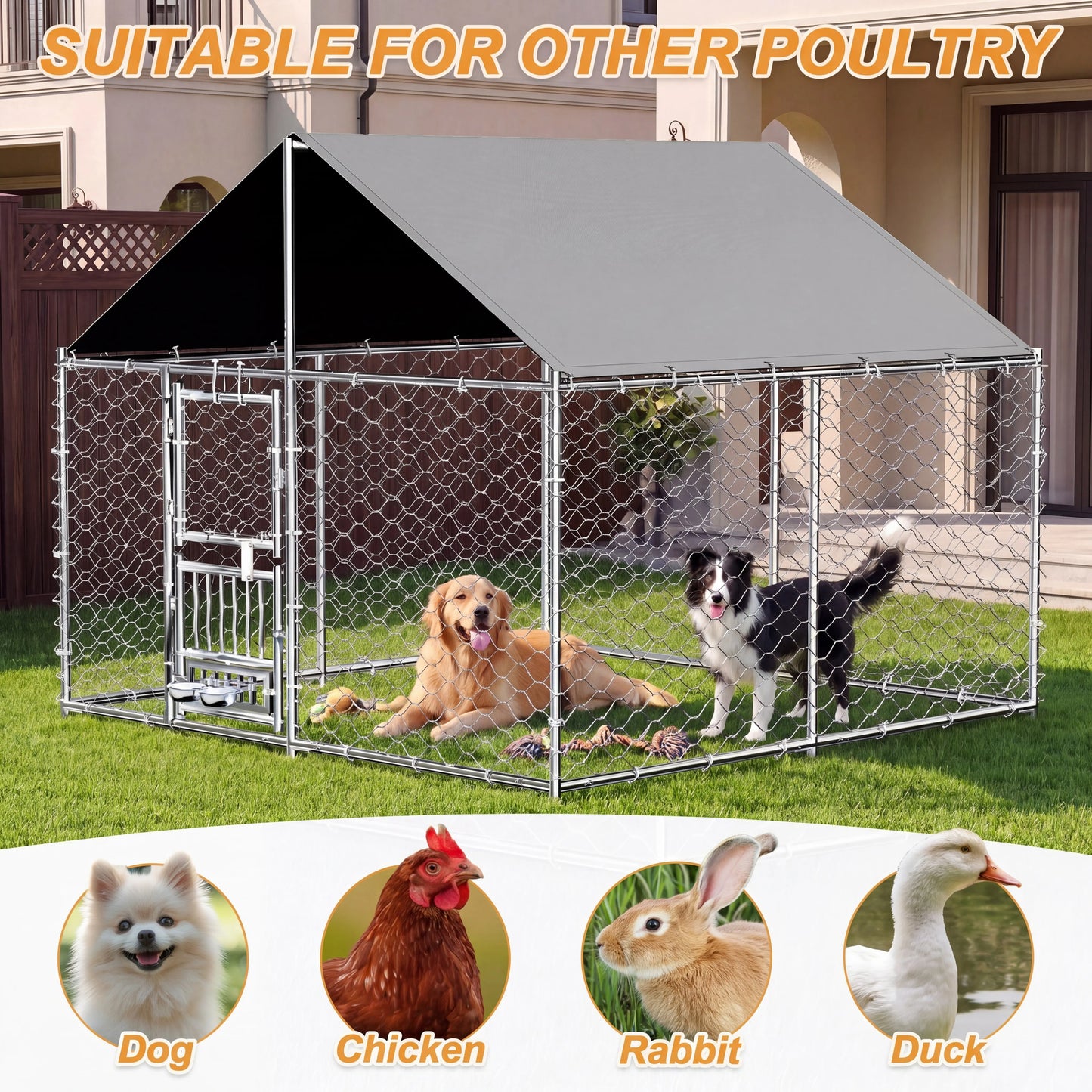 Heavy Duty Outdoor Dog Kennel With Dual Opening Rotating Bowls