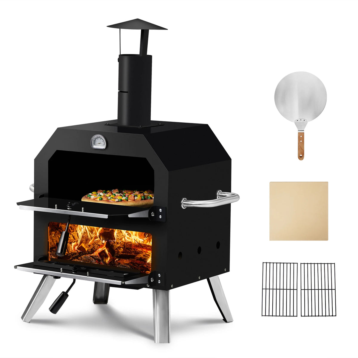 Wood Fired Pizza Oven with Stone and Removable Cooking Rack
