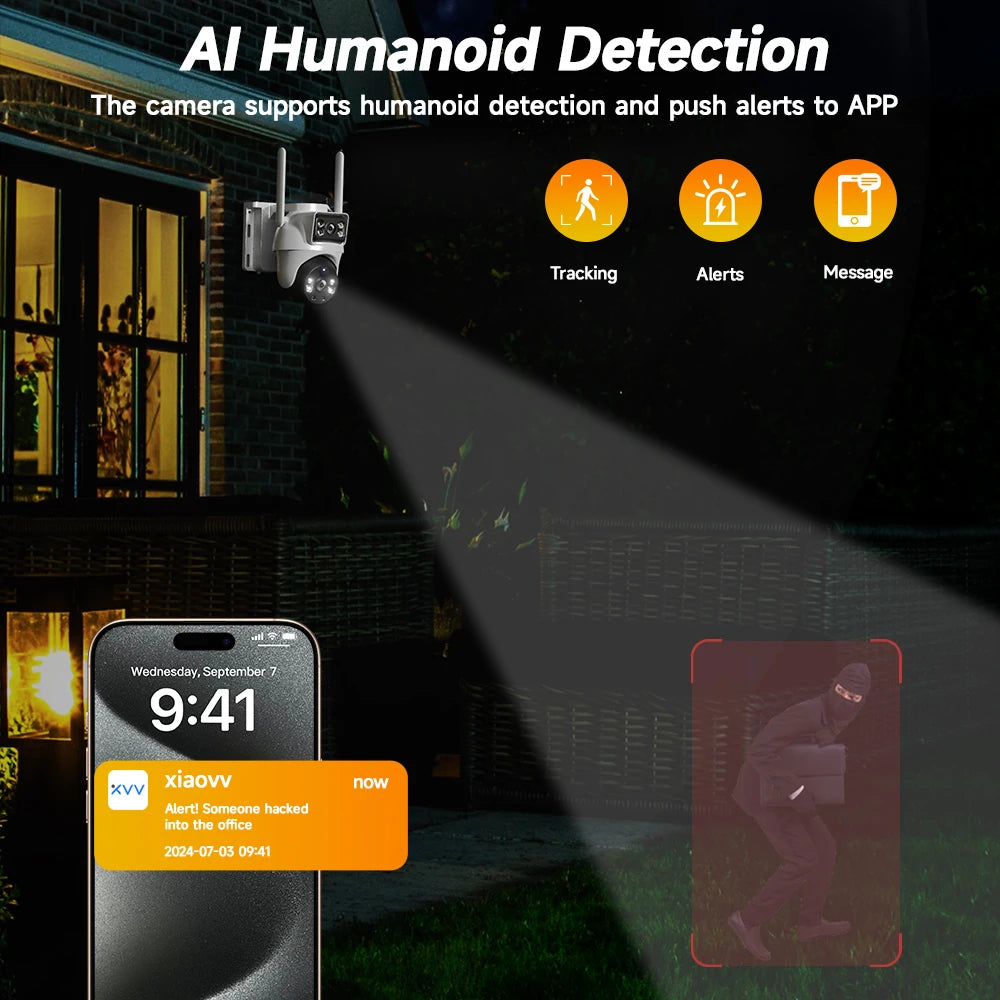 Xiaovv 4G Solar Security Camera Dual Lens PIR Night Vision