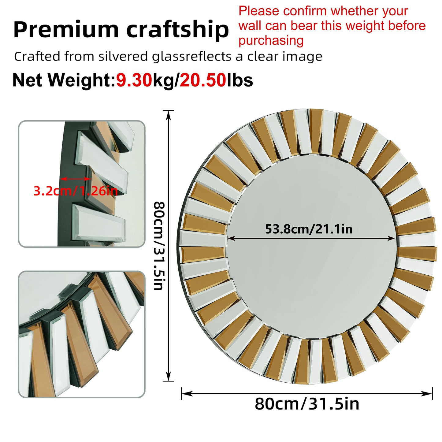 Round Starburst Wall Mirror Decor For Living Room Elegance