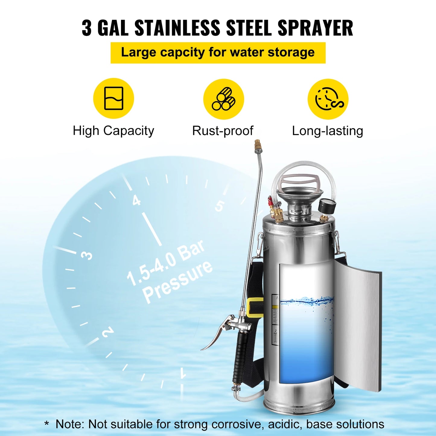 SucceBuy Hand Powered Stainless Steel Garden Sprayer