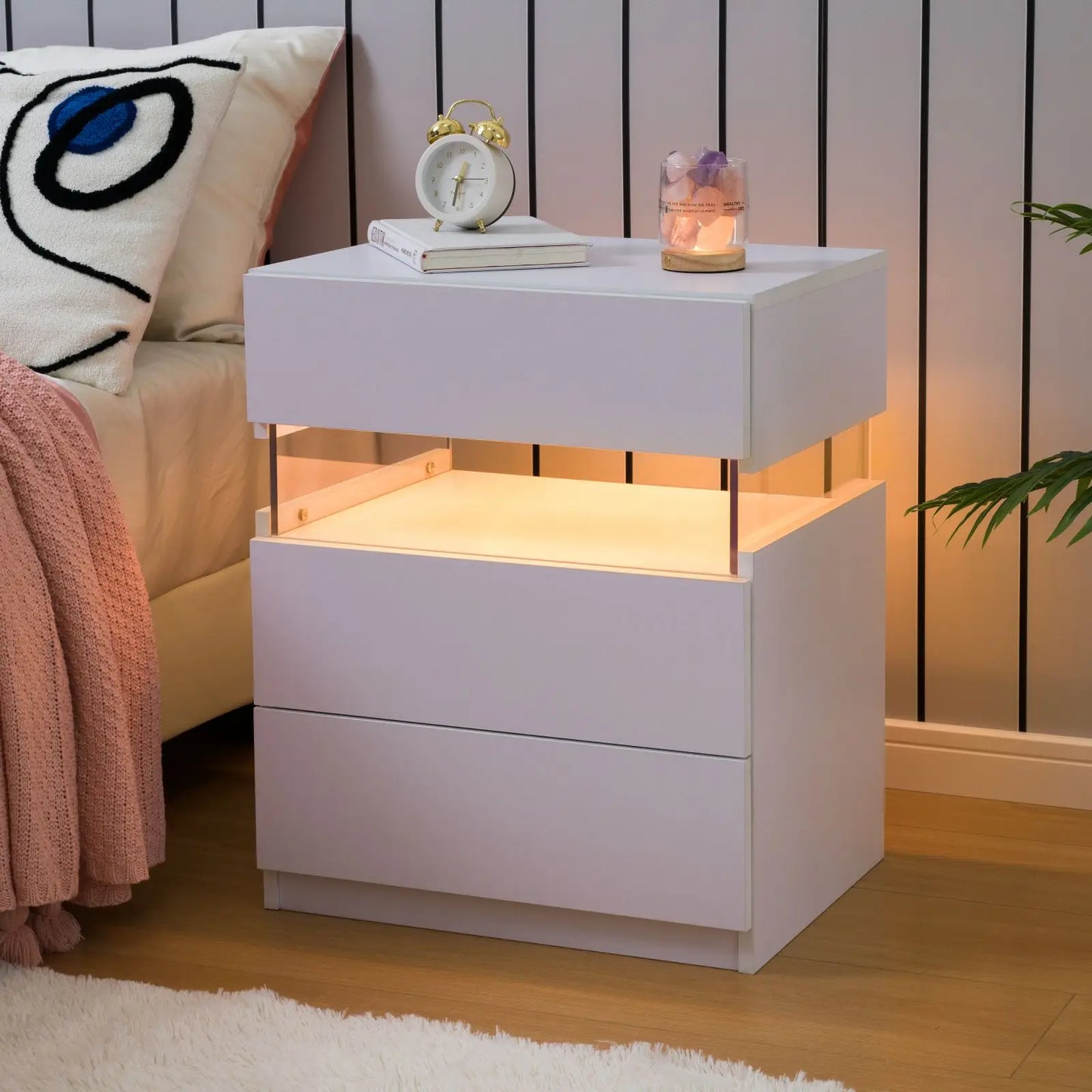 Cubehom Bedside Tables Set With LED Lighting For Bedroom