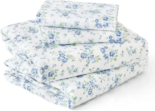 Blossoms Pattern 4-Piece Sheet Set Soft Breathable Wrinkle-Free Bedding