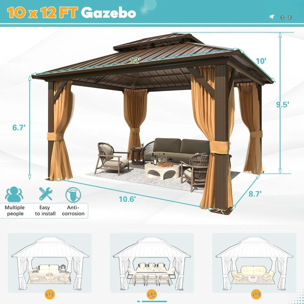 Hardtop Gazebo With Aluminum Frame And Double Galvanized Roof