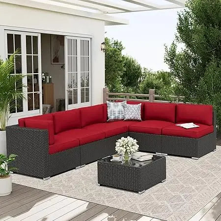 Outdoor Patio Furniture Set Rattan Wicker With Glass Top Table And Cushions