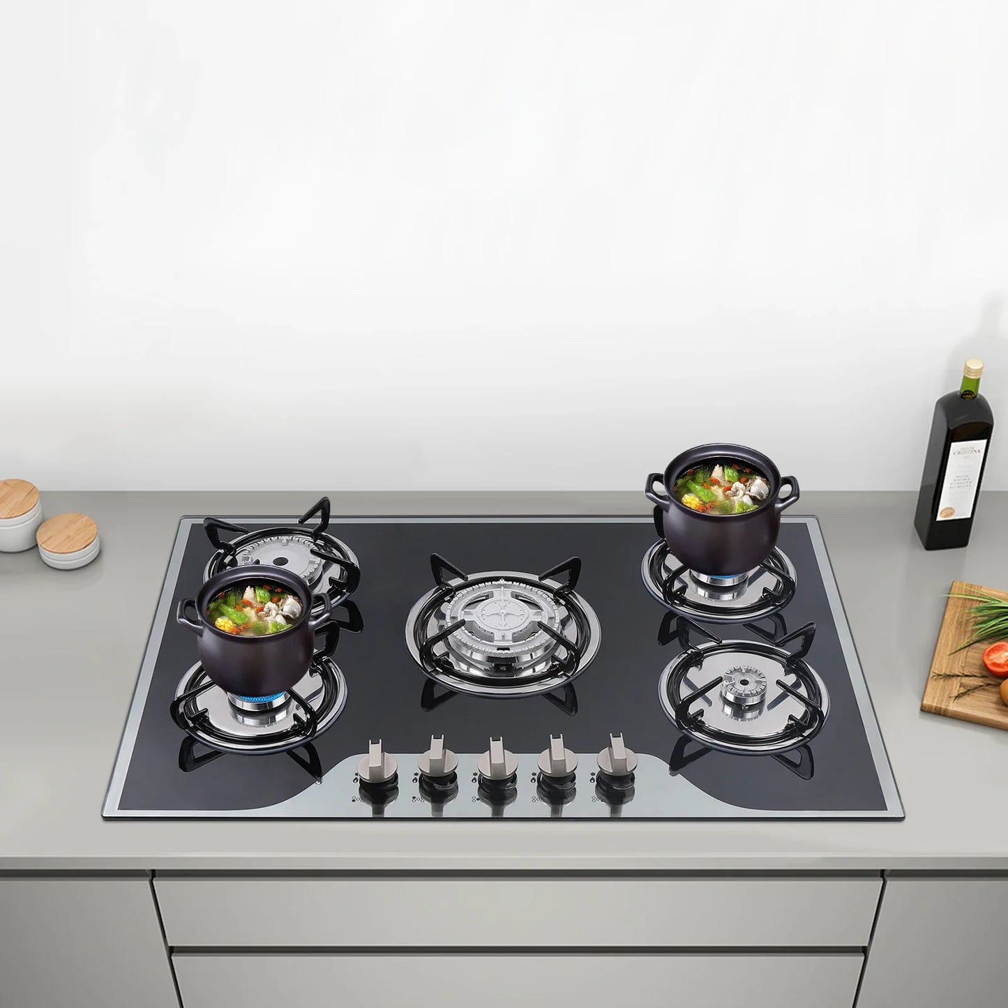 5-Burner Built-In Gas Stove Cast Iron Hob Cooktop