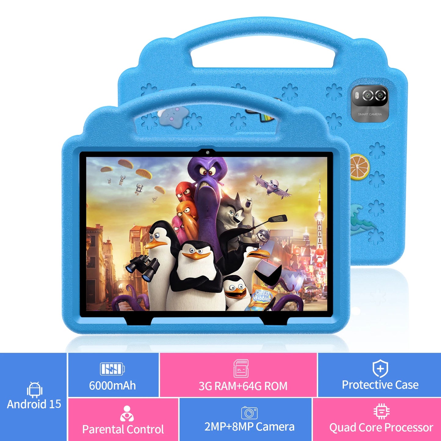 PRITOM Kids Tablet Android 15 QuadCore Parental Control 64GB ROM