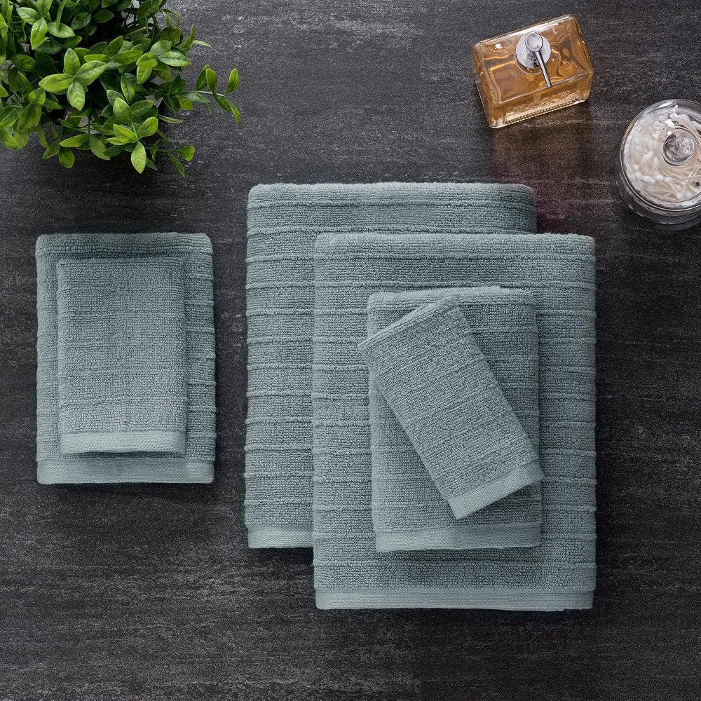 Cotton Textured Stripe Towel Set Bath Towels Hand Towels Washcloths