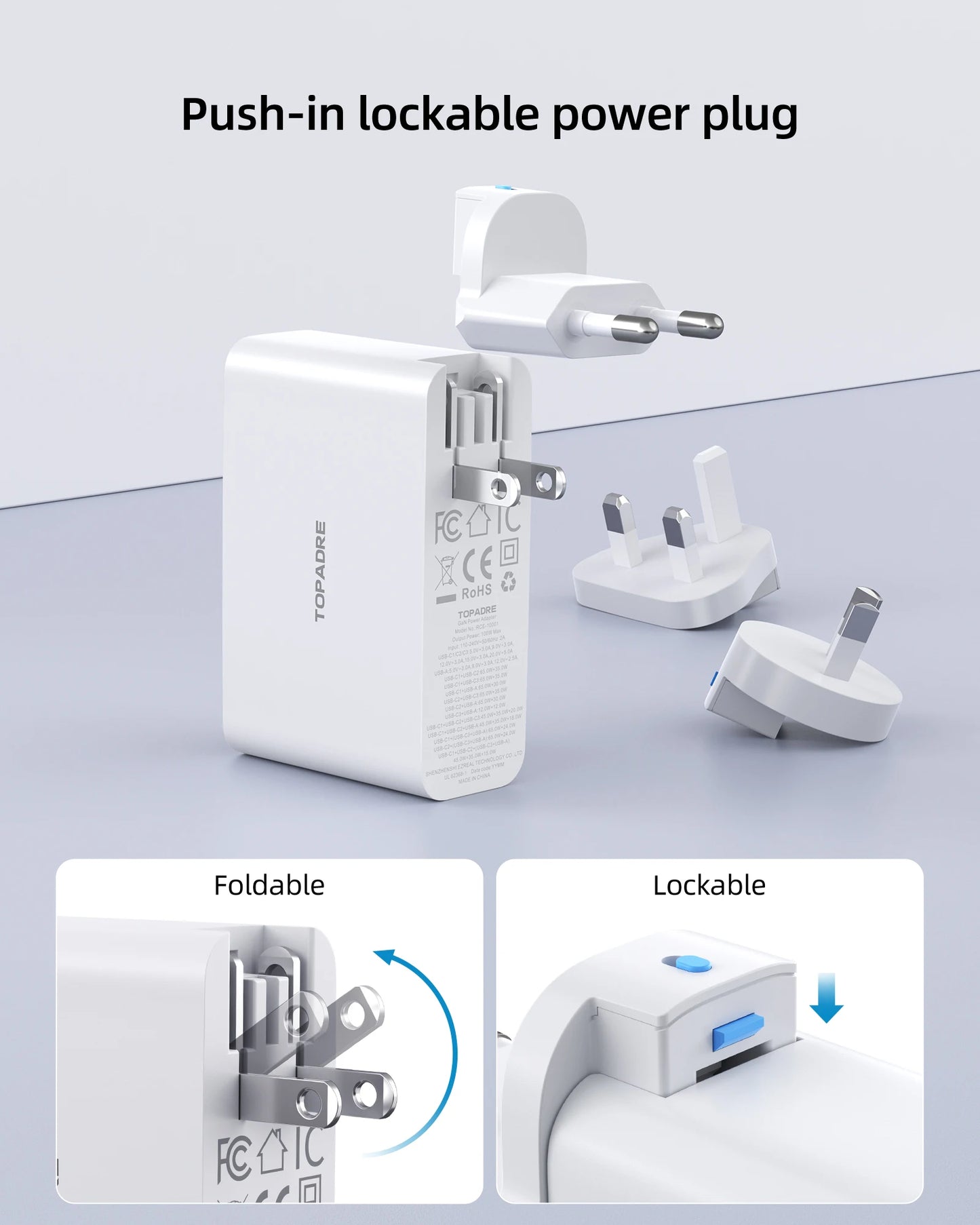 TOPADRE 100W USB-C Travel Charger 4-Port Foldable Adapter