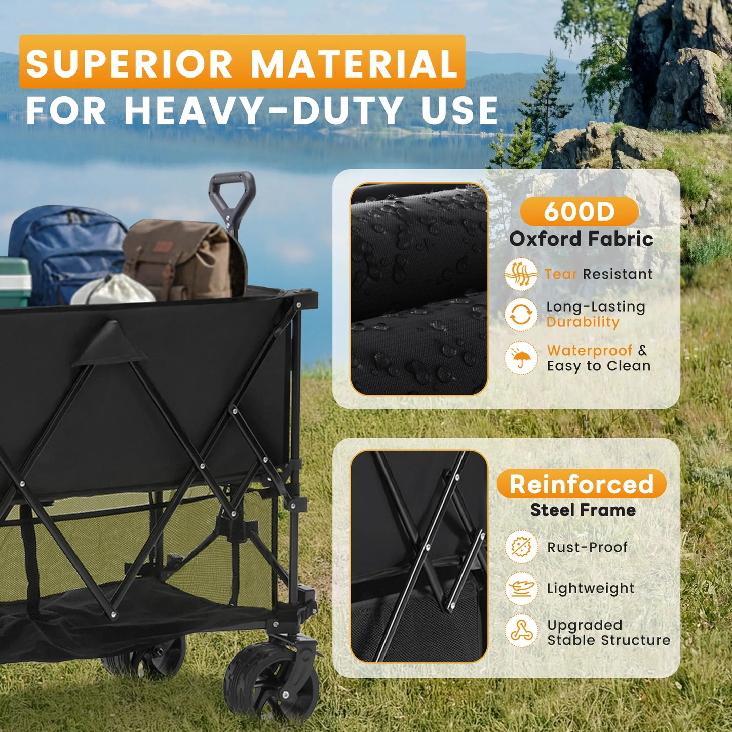 JHK Double Decker Wagon Collapsible Folding Cart Garden Beach Camping
