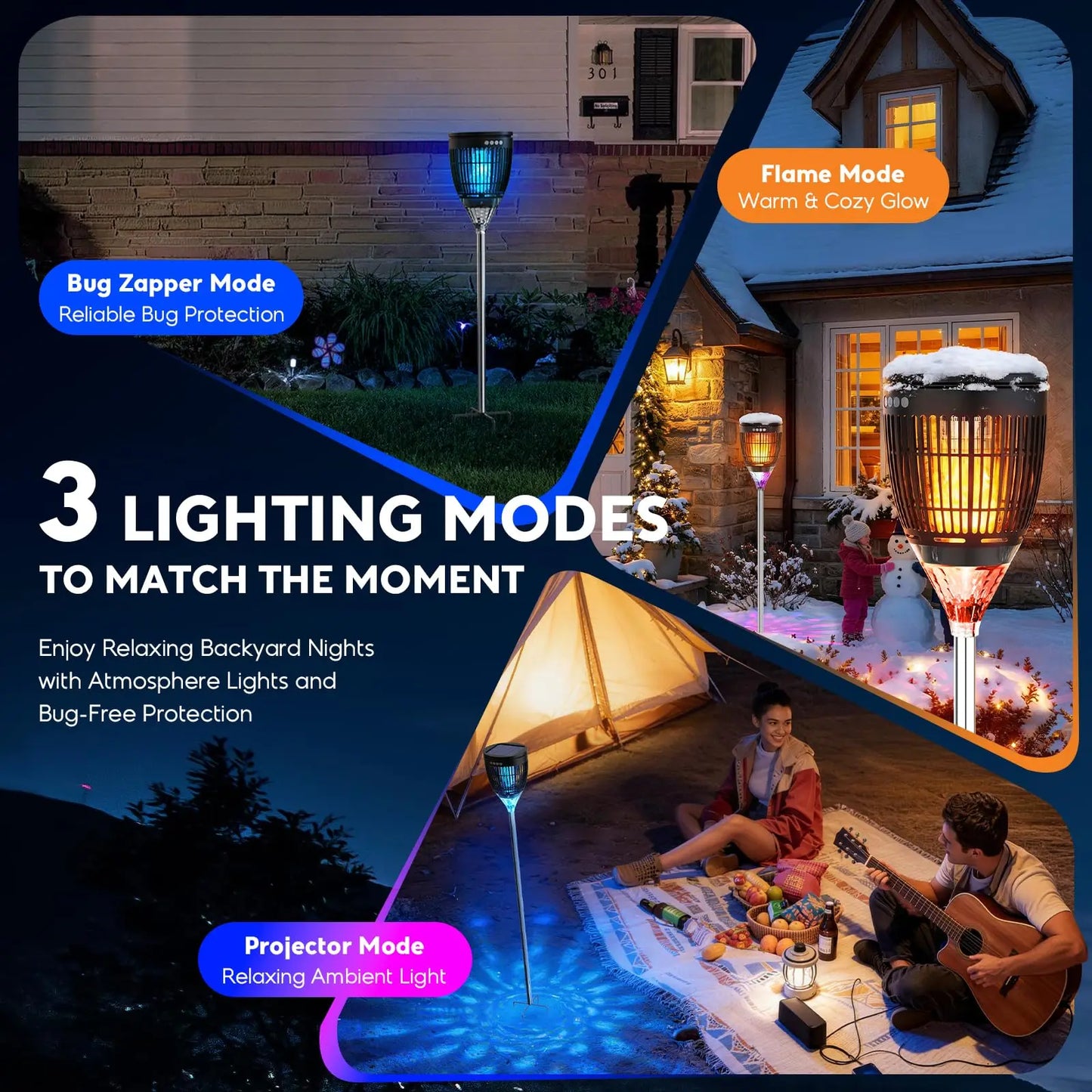 Solar 3 In 1 Mosquito Zapper With Flame AndRgb Yard Lighting