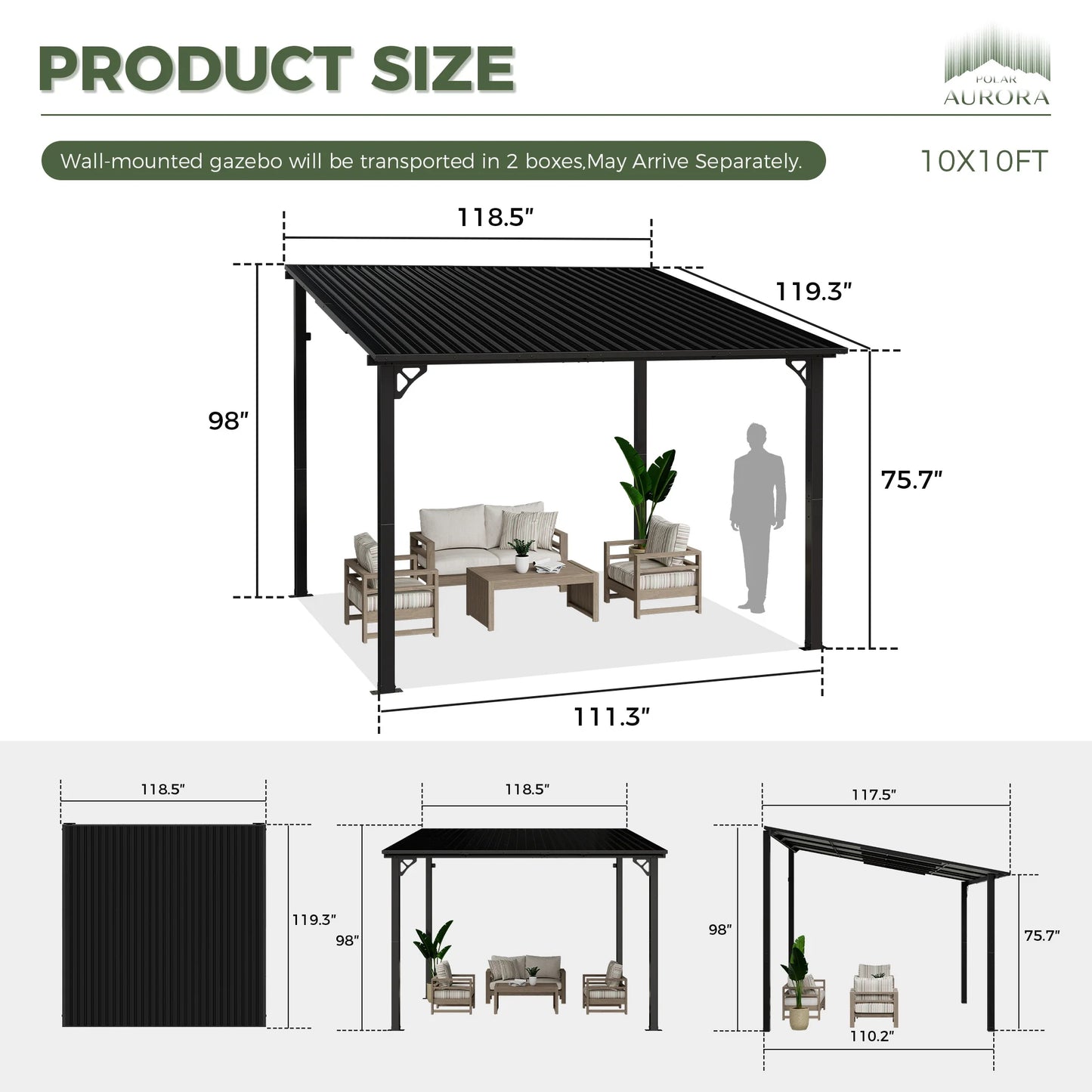 VIWAT Lean To Gazebo With Galvanized Steel Roof Patio