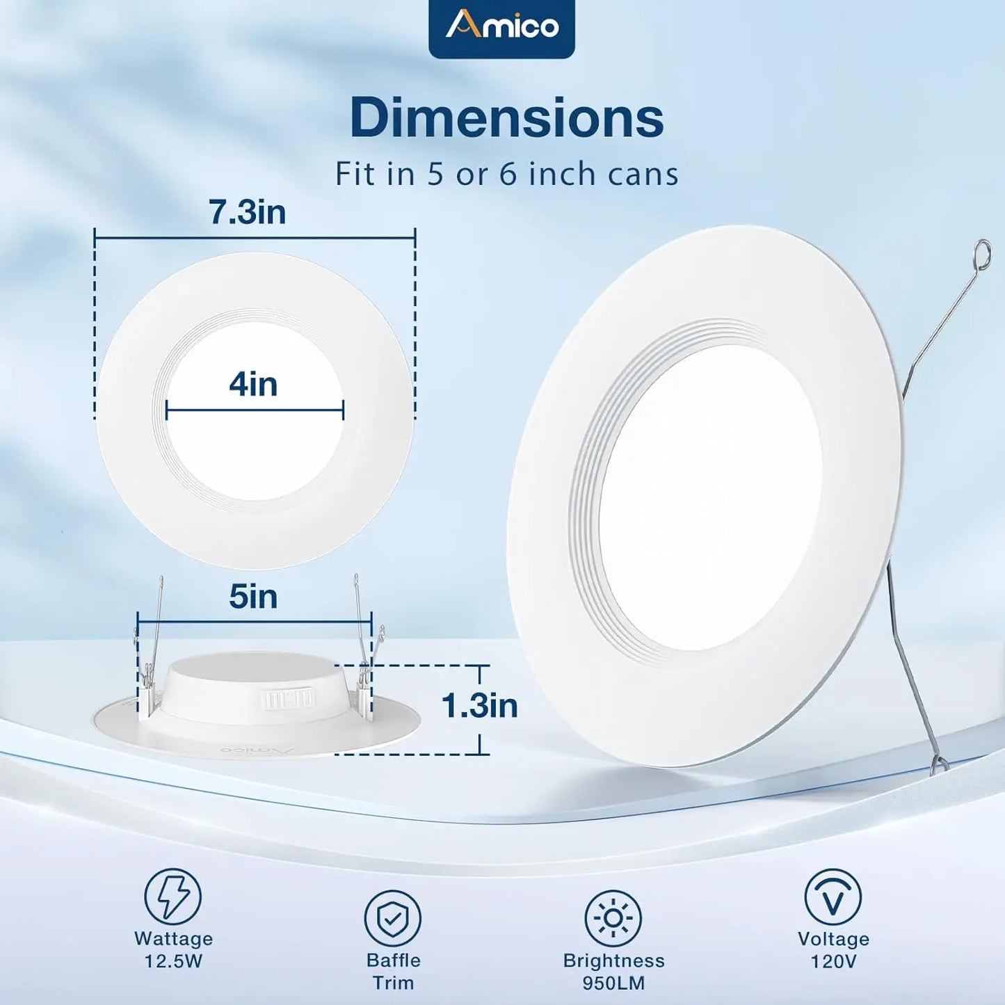 LED Recessed Retrofit Kit 5CCT Dimmable 12.5W 950LM