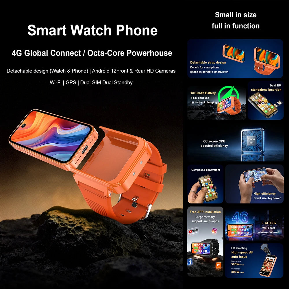PG999 Android 12 4G Smartwatch Detachable Screen Dual SIM GPS
